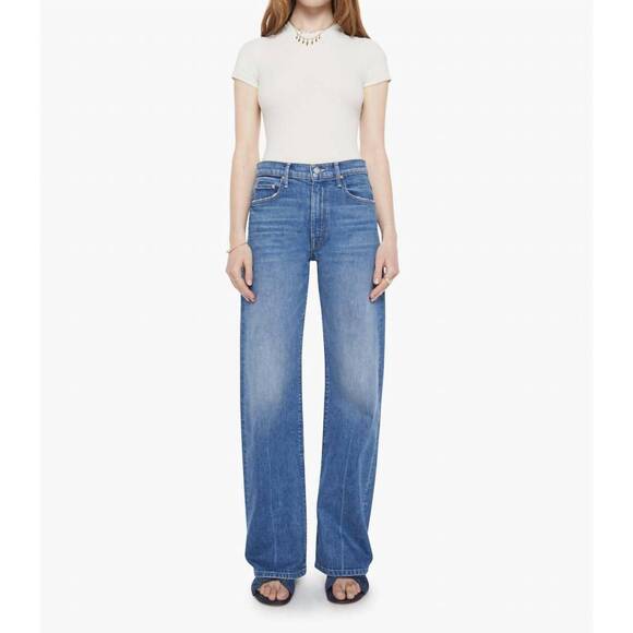 MOTHER Denim - NEW MOTHER mid rise lasso sneak wide leg jeans in get two birds stoned